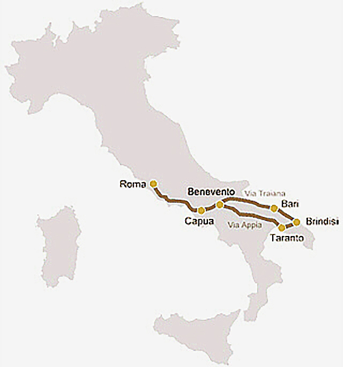 Infografica care arata traseul Caii Appian.